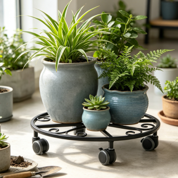 Heavy-Duty Metal Plant Caddy Set With Wheels