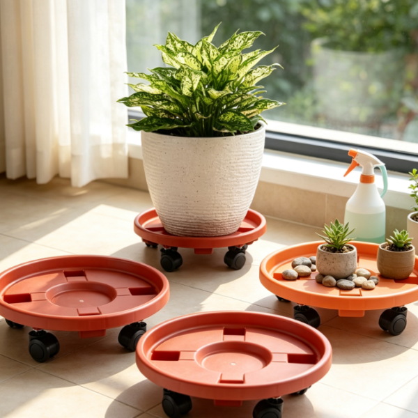 Heavy-Duty Plastic Plant Tray Set With Wheels