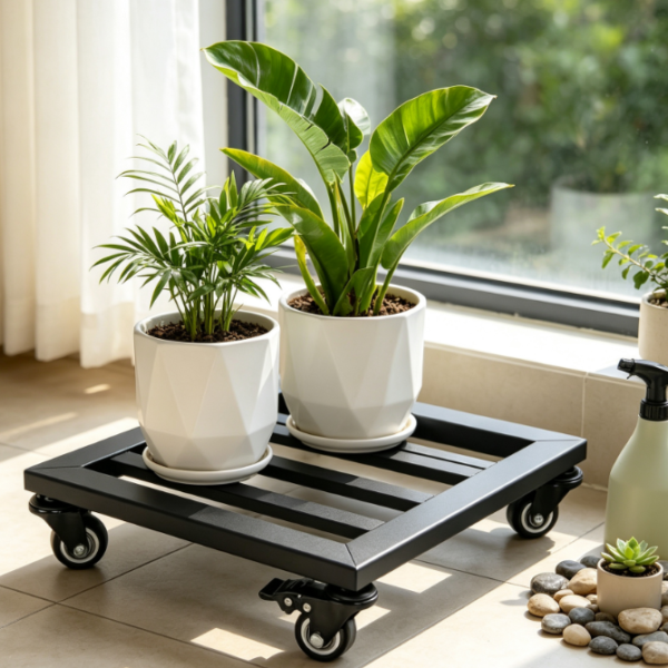 Square Metal Plant Caddy With Locking Wheels