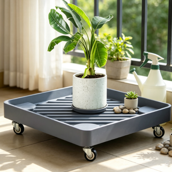 Square Plant Caddy Set With Hidden Wheels