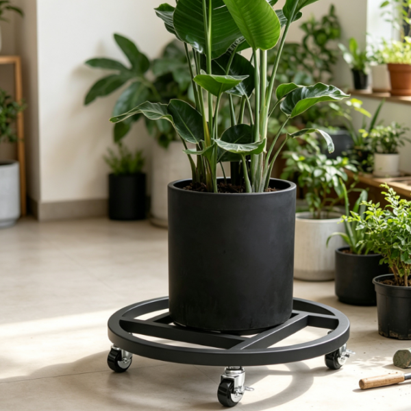Heavy-Duty Round Plant Caddy With Locking Wheels