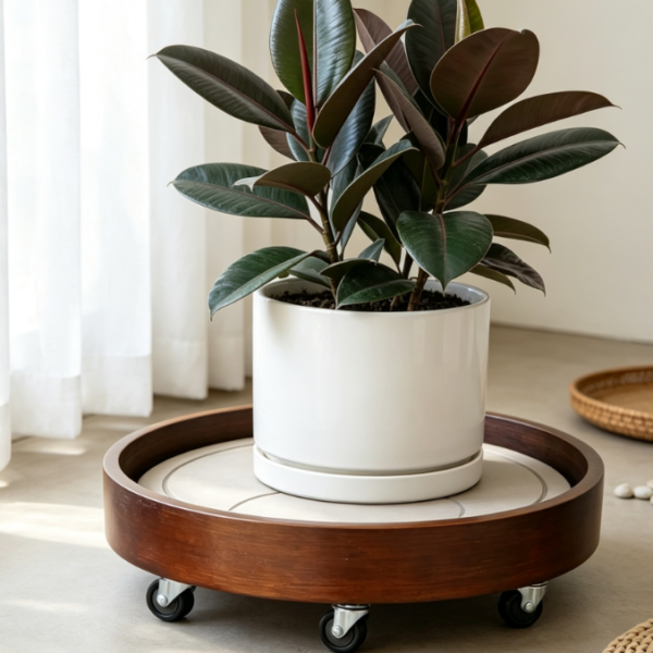 Waterproof And Scratch-Resistant Bamboo Plant Caddy With Wheels