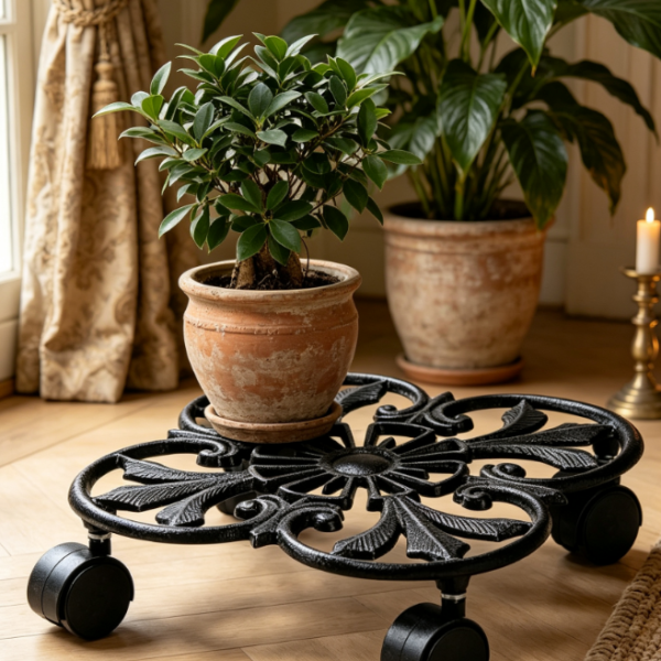 Vintage Cast Iron Plant Caddy With Swivel Wheels