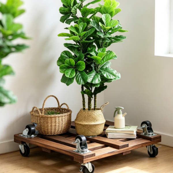 Square Wooden Plant Tray With Locking Wheels