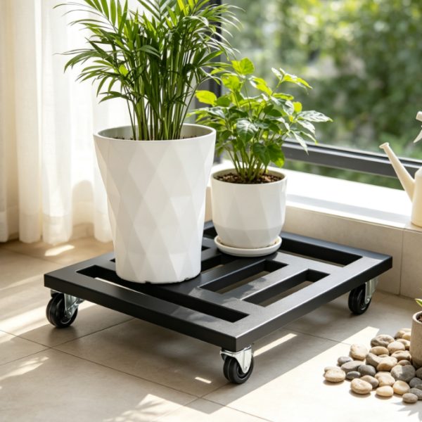 Heavy-Duty Square Metal Plant Stand With Locking Wheels