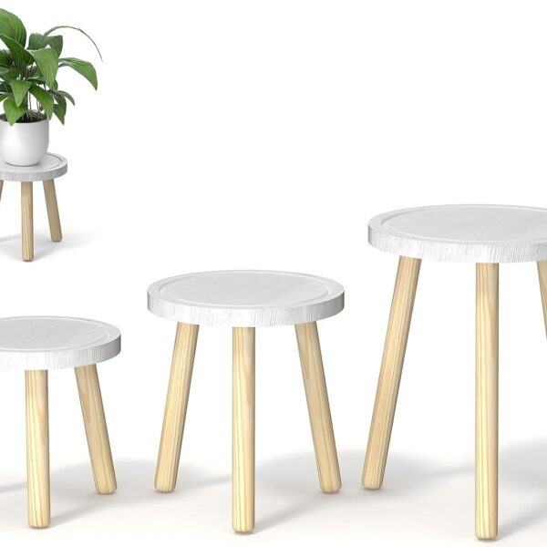 Single-Tier Tall Wooden Plant Stand / Stool Set
