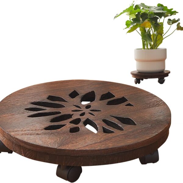 Heavy-Duty Mobile Wooden Plant Stand with Locking Casters