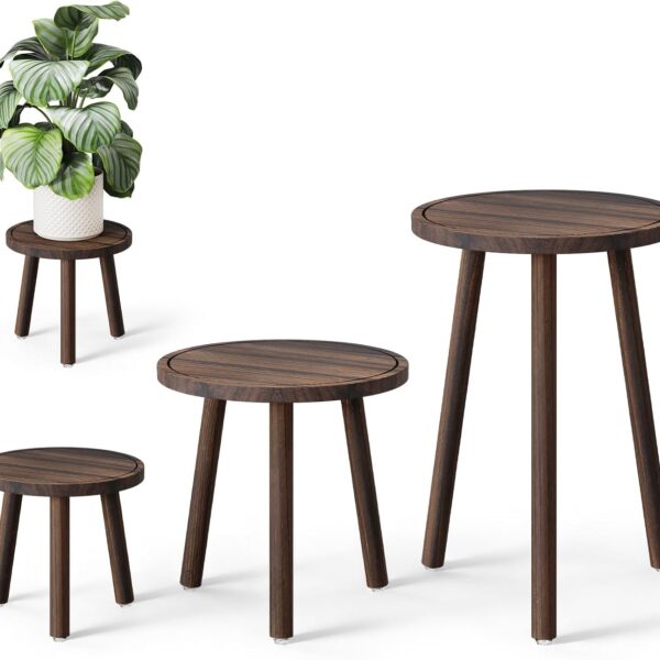 Tall Single-Tier Round Wooden Plant Stand / Stool