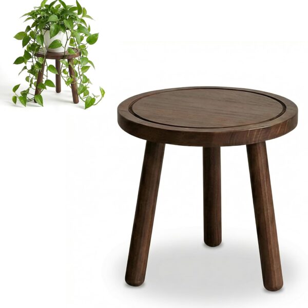 Tall Round Wooden Plant Stand / Side Table