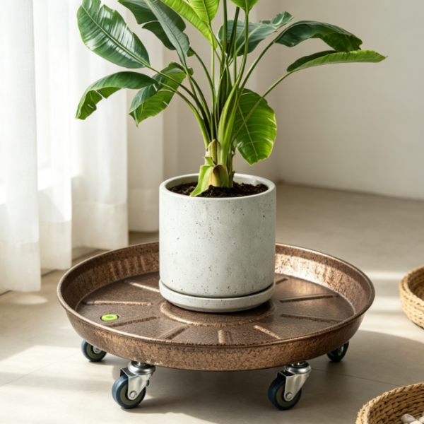 Large Round Metal Plant Tray With Wheels