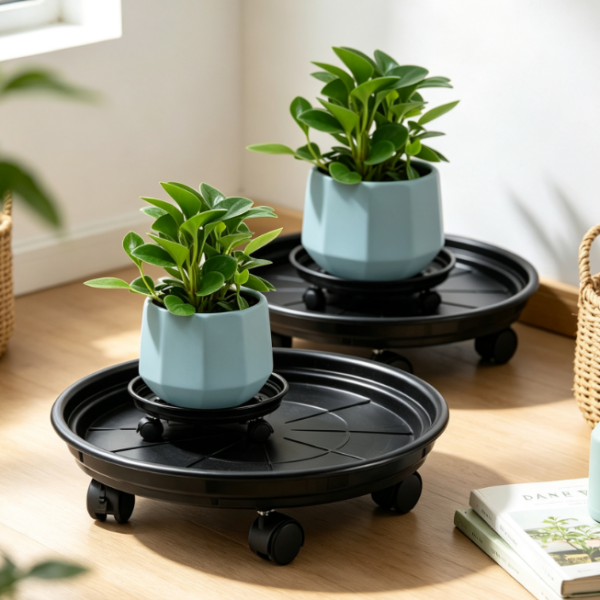 Heavy-Duty Plastic Plant Caddy Set With Wheels